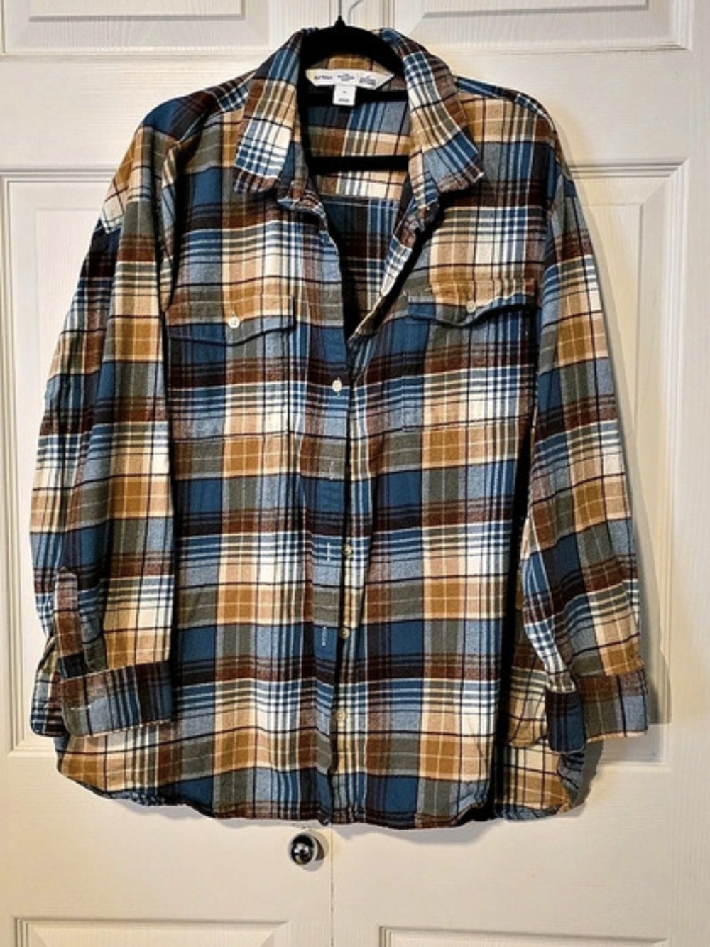 Old Navy The Boyfriend Shirt Women's Plaid Shirt Blue & Brown Size 2X